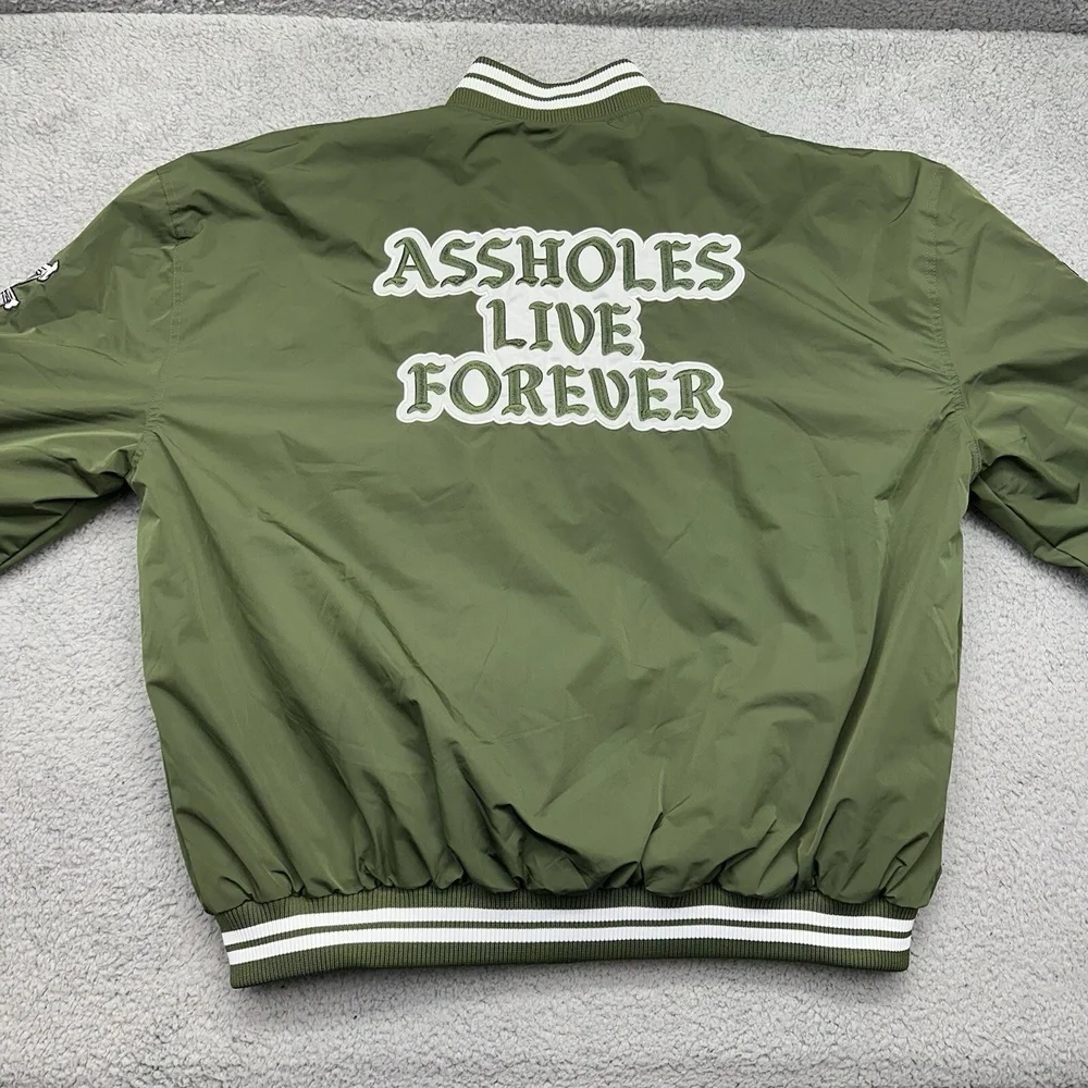 A**holes‎ Live Forever Mens XL Green Varsity Polyester Bomber Jacket Puffer Coat - Picture 3 of 10